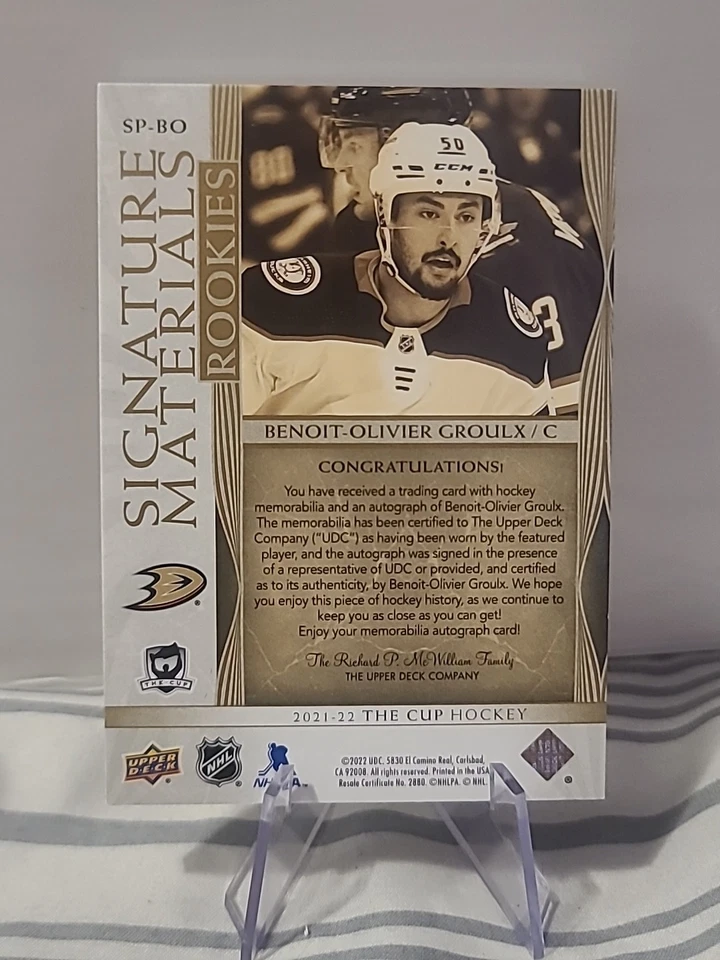 2021 The Cup Signature Materials /99 Benoit-Olivier Groulx #SP-BO Rookie Auto RC - Image 2 of 2