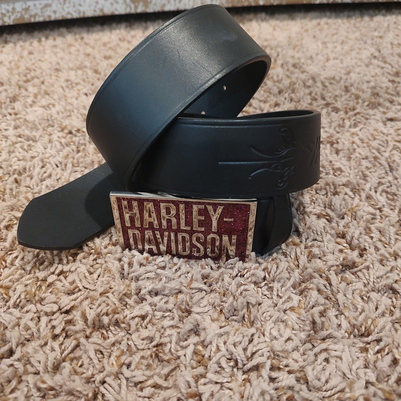 Harley-Davidson Belt Buckle Glitter Pink Sparkle On Medium Black Belt