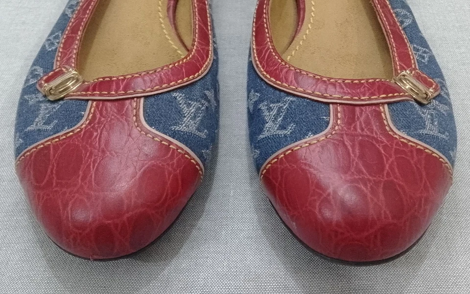 Louis Vuitton Azul Denim y Rojo Ballet Repujado UE Talla 36 Foto 4 de 4