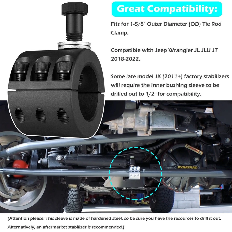 Abrazadera estabilizadora de dirección 4050-63 para 1-5/8" OD Tie Rod Jeep Wrangler JL JLU JT Foto 2 de 4