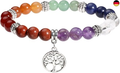 MILAKOO 7 Chakra Perlen Armband mit Baum des Lebens/Yoga/OM Symbol Yoga Heilung