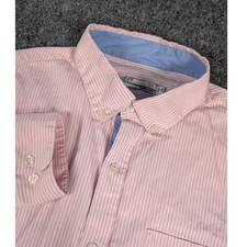 Criquet Button Down Shirt Mens L Pink White Striped Long Sleeve Cotton