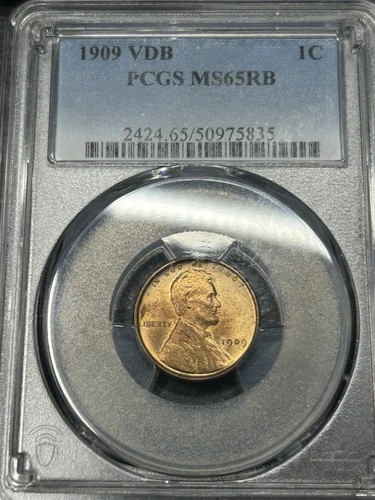 1909 Lincoln Wheat Cent Penny PCGS MS65 RB Red Brown Original Type Coin VDB