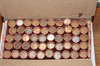 $25 Box Wheat Cents 50 rolls 2500 Coins 1909 1958 PDS Plus Indian Head Cents #B