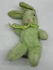 Mint Green Easter Bunny Plush Gingham Check Ears Lime Ribbon Kitsch MCM
