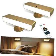 Battery Powered Wall Sconce Lights Set of Two: Rechargeable Wall 2 Pack Gold
