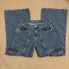 Old Navy High-Rise Baggy Girls Jeans Blue Size 12 Cargo Pockets Adjustable Waist