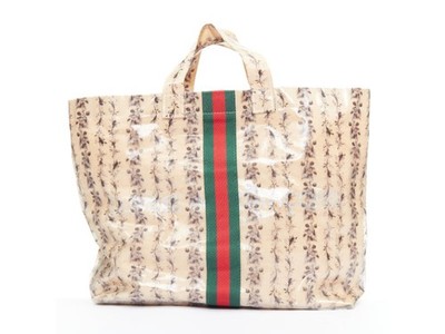 GUCCI COMME DES GARCONS 2021 green red beige vinyl pvc sherry paper tote bag