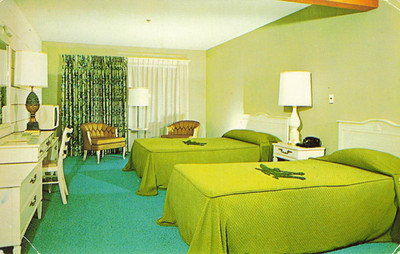 Postcard Typical Bedroom Pheasant Run Lodge Resort Hotel St Charles Illinois