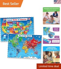 Engaging 2pc Waterproof World Map  USA Map Posters - Perfect for Classrooms