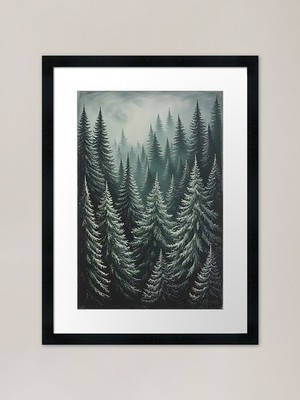 Dichter Tannenwald im Nebel, noch gerahmtes Wandbild Poster Leinwanddruck Bild