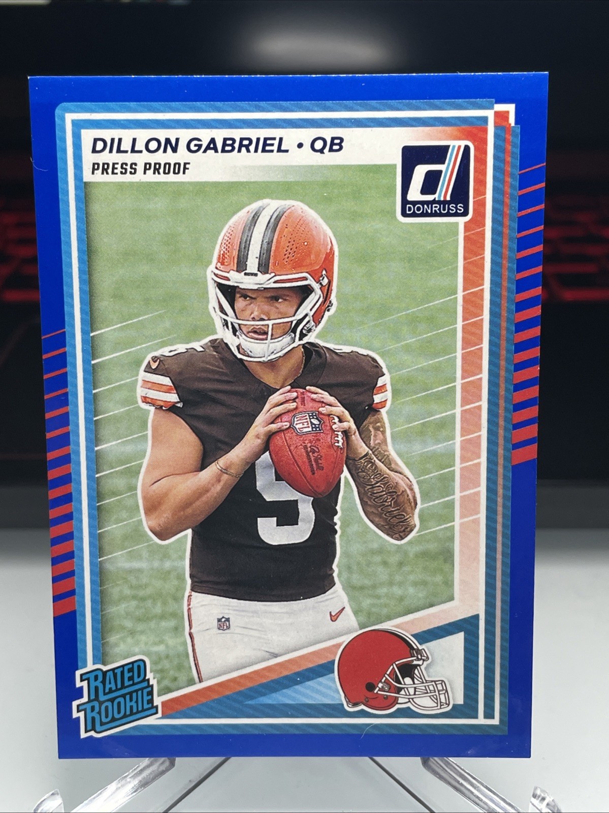 2025 Donruss Dillon Gabriel Rated Rookie RC Blue Press Proof #316 Browns