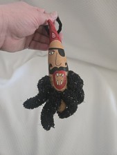 Folkart Handpainted Gourd Pirate Ornament 6" Yarn Beard