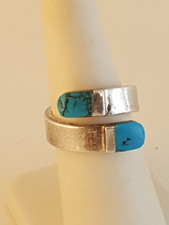 Artisan turquoise sterling silver thick ring double stone sz 6.75