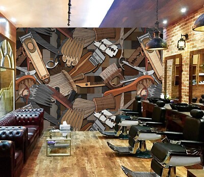 3D Wood Grain J938 Hair Cut Barber Shop Wallpaper Mural Wall Print Murals Erin