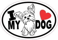 5inx3.5in Oval I Love My Dog Male Yorkie Vinyl Sticker Car Vehicle Bumper Decal