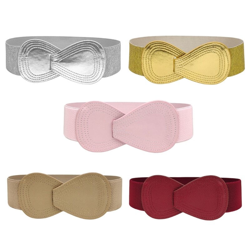 Elastic Corset Belt Elegant PU Leather Buckle Waistband Decorative Dress Cincher-image