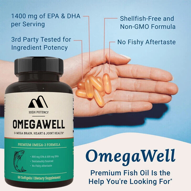 Omega 3 Aceite de Pescado Natural EPA y DHA 60 Cápsulas Cápsula Suave Vegetariana