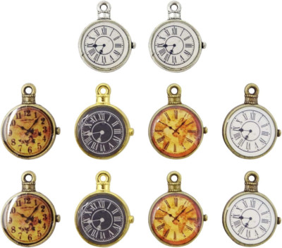 10PCS Vintage Alloy Clocks Charms Pendant Steampunk Clock Face Carms Retro Pocke