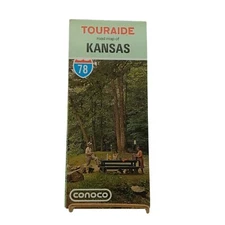 Retro 1970 Touraide Kansas Road Map Conoco Oil and Gas Advertising Ephemera