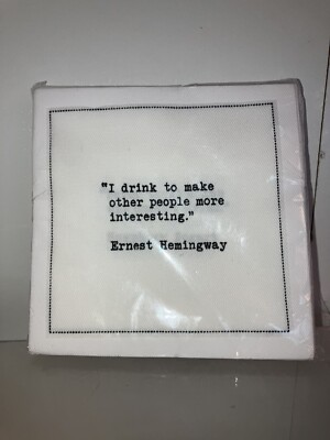 Five Star Napkins Hemingway Quotes, White Cotton Cocktail Napkins, Beverage N...