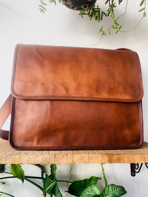 Handmade Refined Goat Leather Laptop Messenger Bag Rare Men's Briefcase Satchel