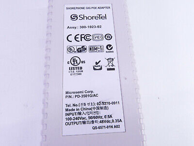 Shoretel PD-3501G 48V 0.35A Gigabit PoE AC Adapter 3501G 300-1023-03