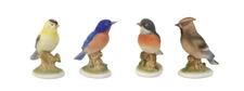 Set 4 Lefton Japan Porcelain Bird Figurines - Robin Waxwing Blue Finch