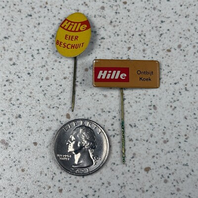 Lot of 2 Hille Beschuit Koek Cake Biscuits Dutch VTG Stick Pin Badge Pins #49595