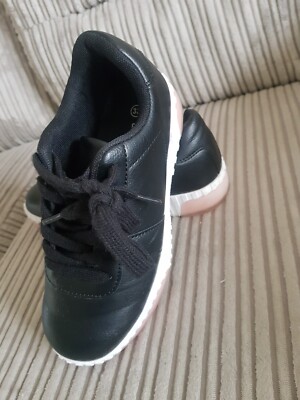 girls waterproof spring shoes black faux leather trainers