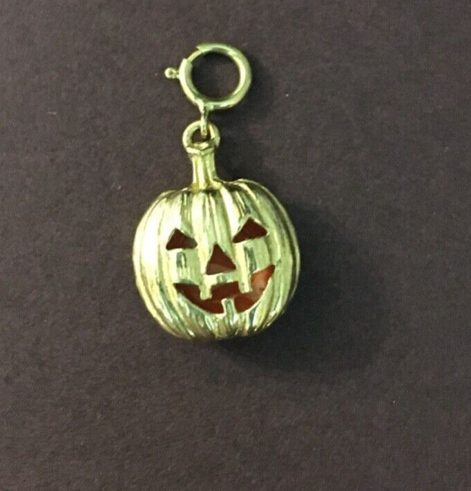 14K GOLD JACK O LANTERN PUMPKIN HALOWEEN CHARM 3D EN… - Gem