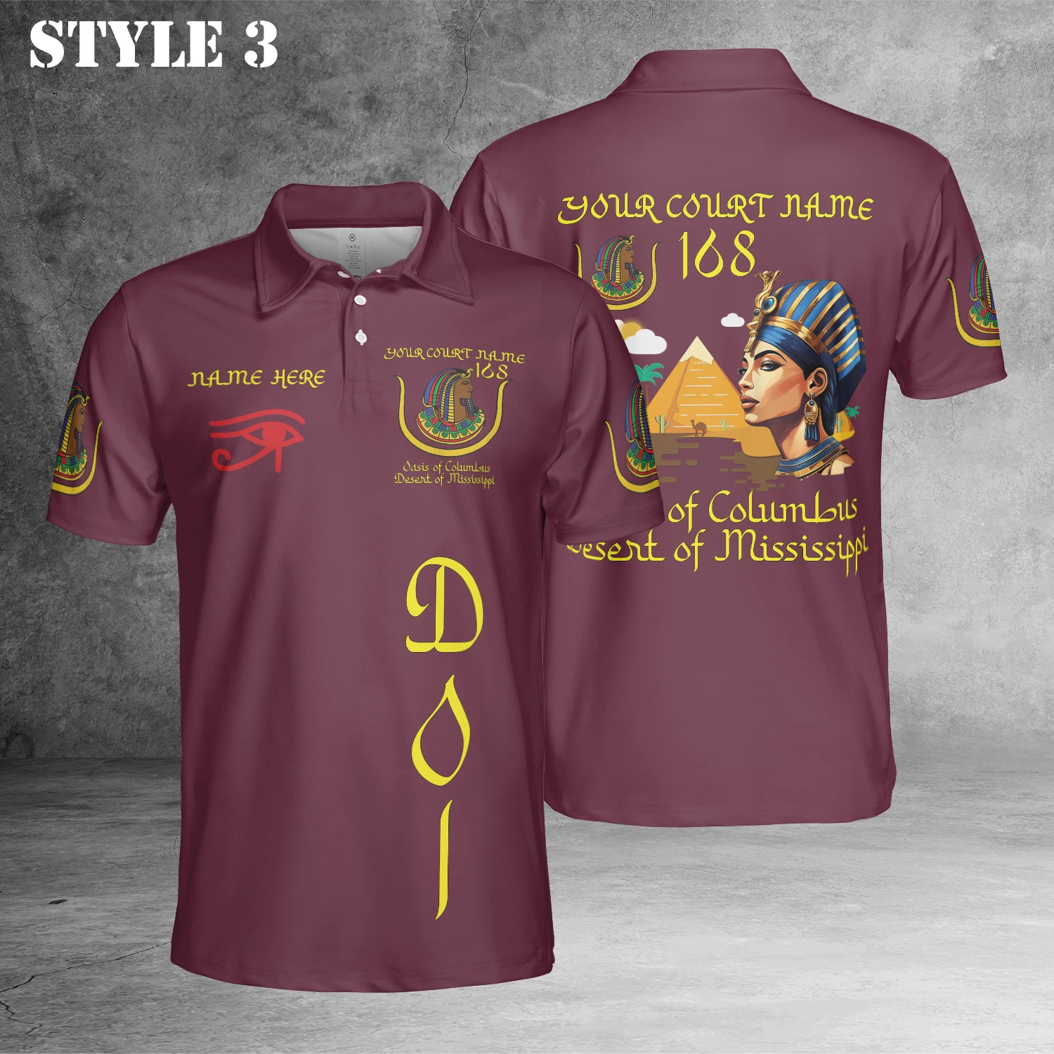 Custom Name DOI Daughters Of Isis PYRAMID QUEEN Shriners Aeaonms 3D Polo