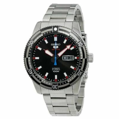 New Watch Seiko SRP735K1 5 Sports Silver Black Red Automatic Men Watch