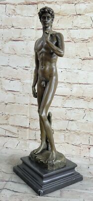 Western Pure Bronze Marble Art Deco Statue Sculpture Handsome Nude Man David Art