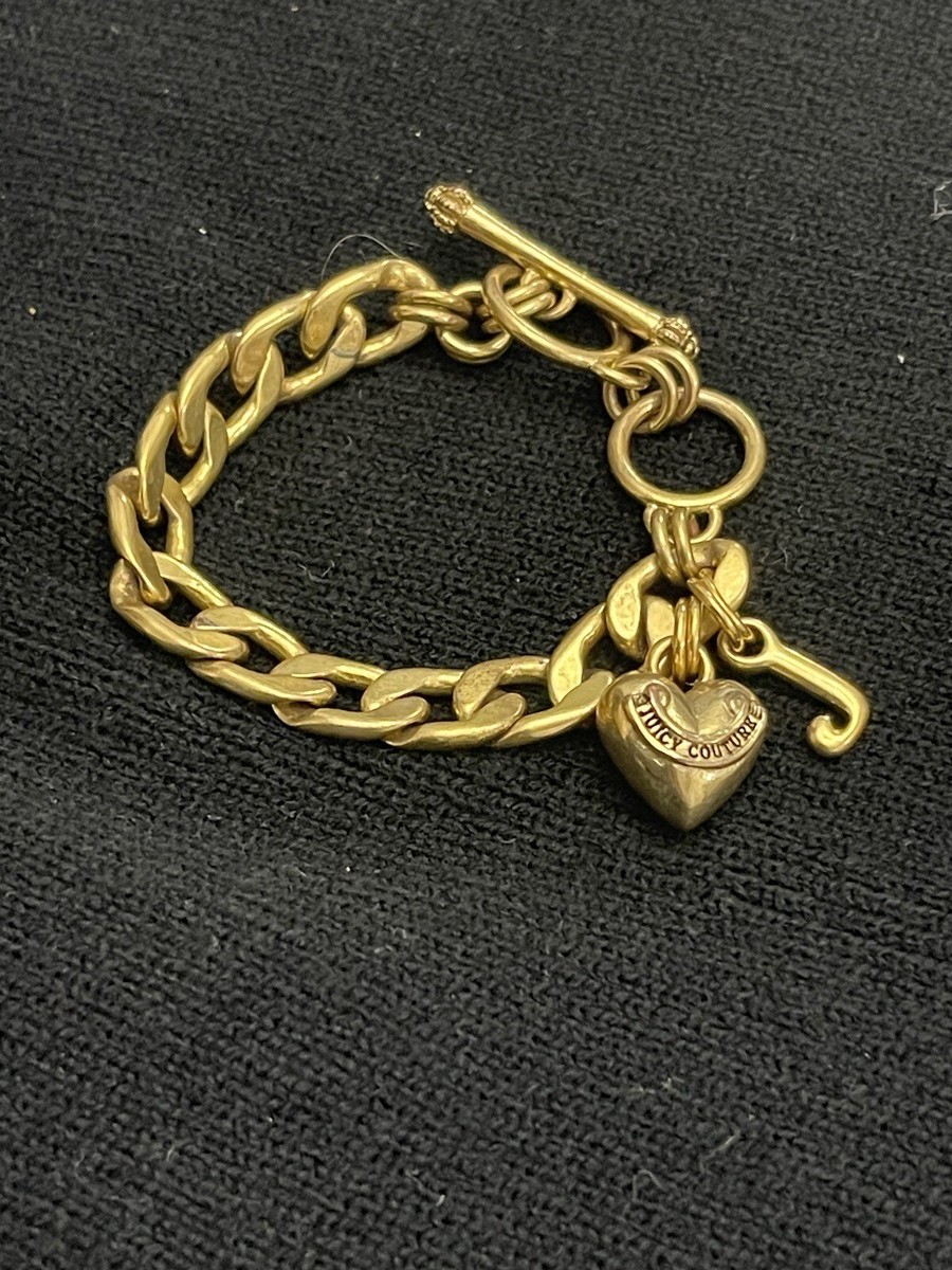 Vintage JUICY COUTURE Gold Tone Thick Chain Heart Charm Bracelet
