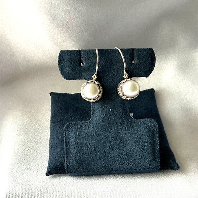 Artisan crafted sterling silver pearl earrings (8mm), 1 inch
