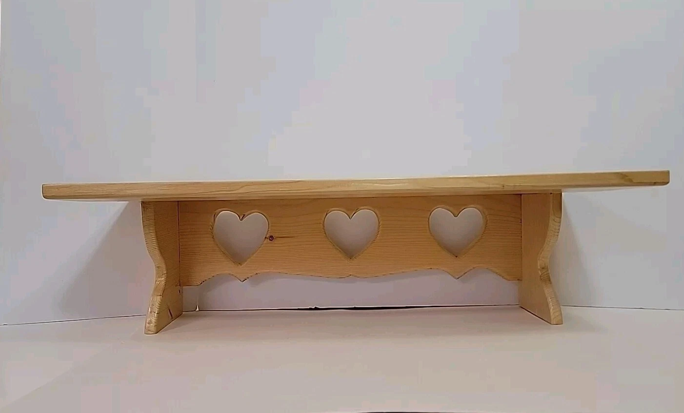 Vintage Handcrafted Rustic Farmhouse Country Wood Wall Shelf Heart Light Stain