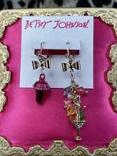 Betsey Johnson Cocktail Shaker Martini Glass Beverage Lounge Mismatch Earrings
