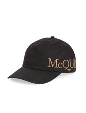 ALEXANDER MCQUEEN MENS OVERSIZED EMBROIDERED MCQ BASEBALL BLACK/BEIGE CAP HAT L