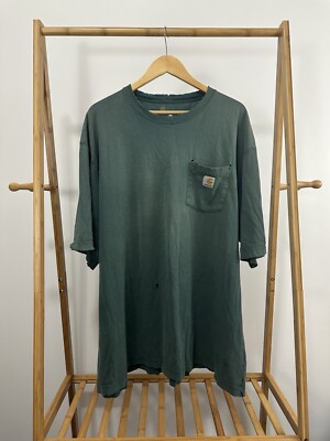 VTG Carhartt Gradient Sun Faded Worn Distressed Pocket WIP Work T-Shirt 3XL