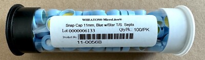 (100) WHEATON 11-0056B MICROLITER 11mm Snap Cap w/Starburst PTFE/SIL SEP (Blue)