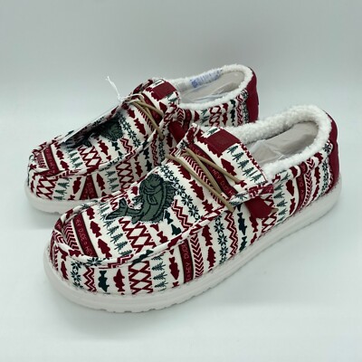 Hey Dude Wally Merry Fishmas Sweater Loafers Mens 11 Red Green Christmas Slip On Hey Dude Wally Merry Fishmas Sweater Loafers Mens 12 Red  main image 4