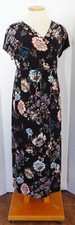 White Birch Black Floral V-Neck Empire Waist Pullover Stretch Maxi Dress Size S