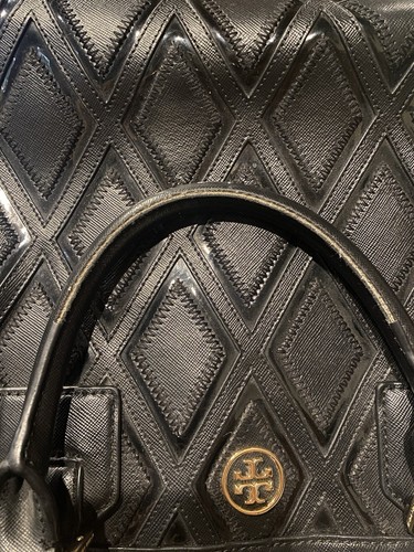 Tory Burch Black Robinson Patchwork Double Zip Large Tote Bag Purse -Read - Picture 6 of 7