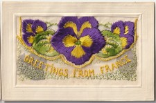WW1 Embroidered Silk postcard with dried pressed poppy inserted under the flap