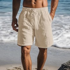 Men s Cotton Linen Lightweight Gym Beach Shorts Summer Casual Fit Pants Fun Gift