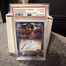 🔥2025 Bowman Chrome 1st Bo Davidson Blue Ray Wave Auto /150 Giants PSA 9