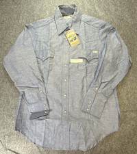 Roebucks Genuine Western Shirt Mens Size L Pearl Snap Blue NOS Chambray 70  s