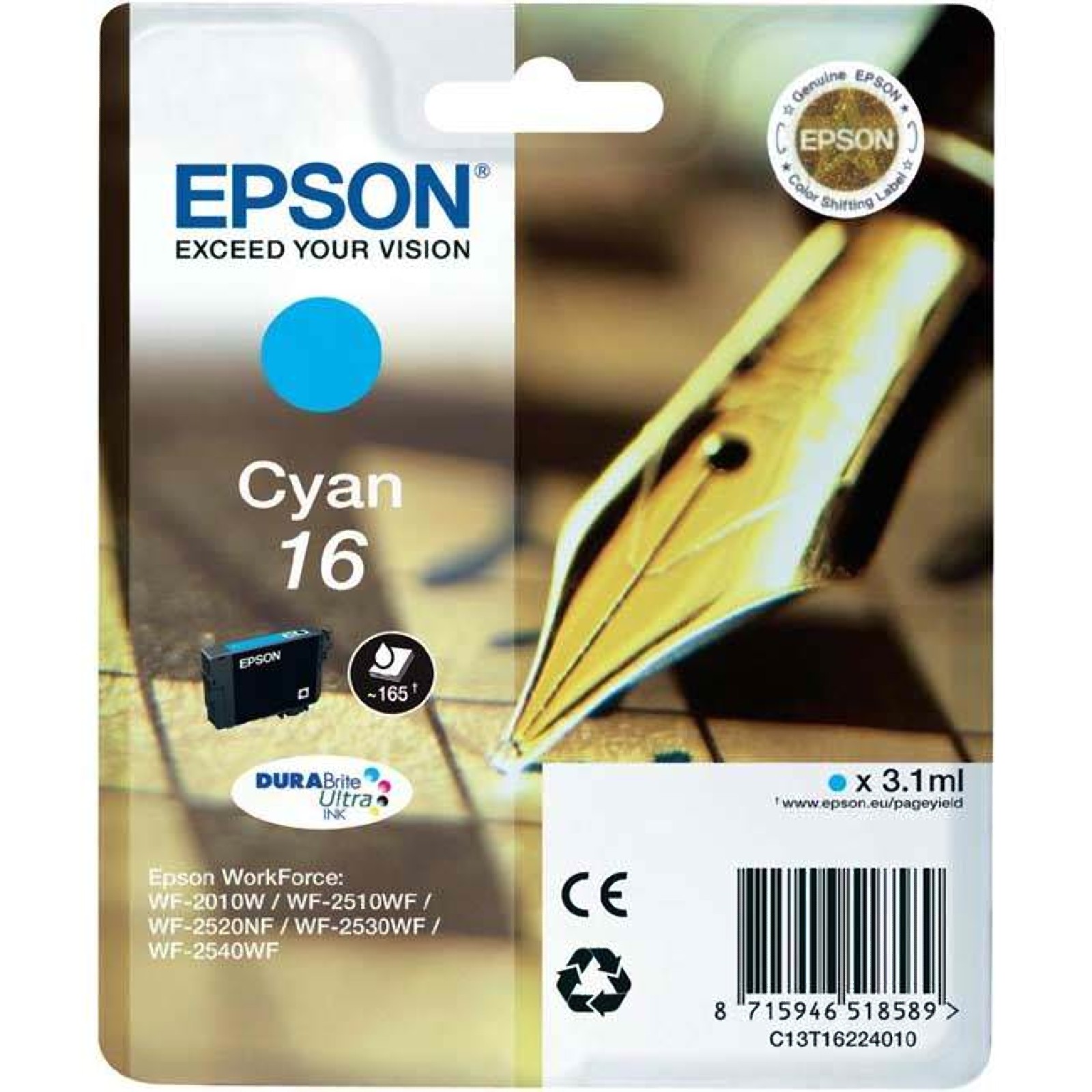 Epson Cyan C13t16224012/16 Ink Cartridge 165 Pages 3.1Ml For Wf - Image 2