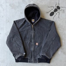 Carhartt J130 BLK faded black hooded work wear jacket Large